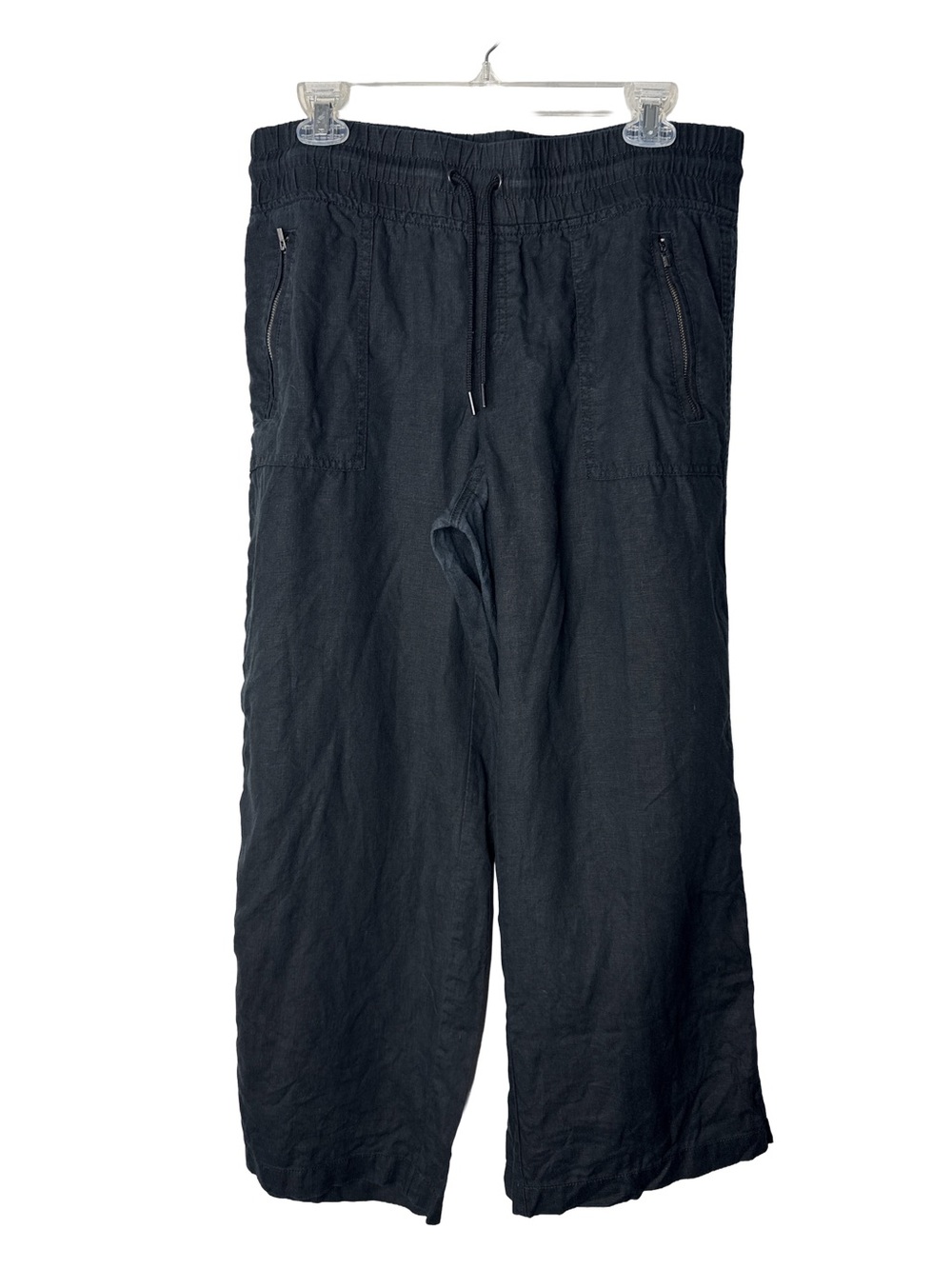 ATHLETA Cabo Linen Wide Leg Pants Women’s 10 Petite Black Drawstring Summer